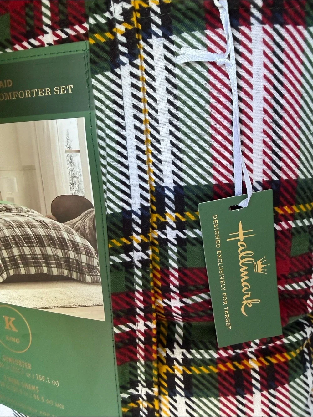 Hallmark King Plaid Comforter Set Reversible 3 Piece Christmas Holiday NWT